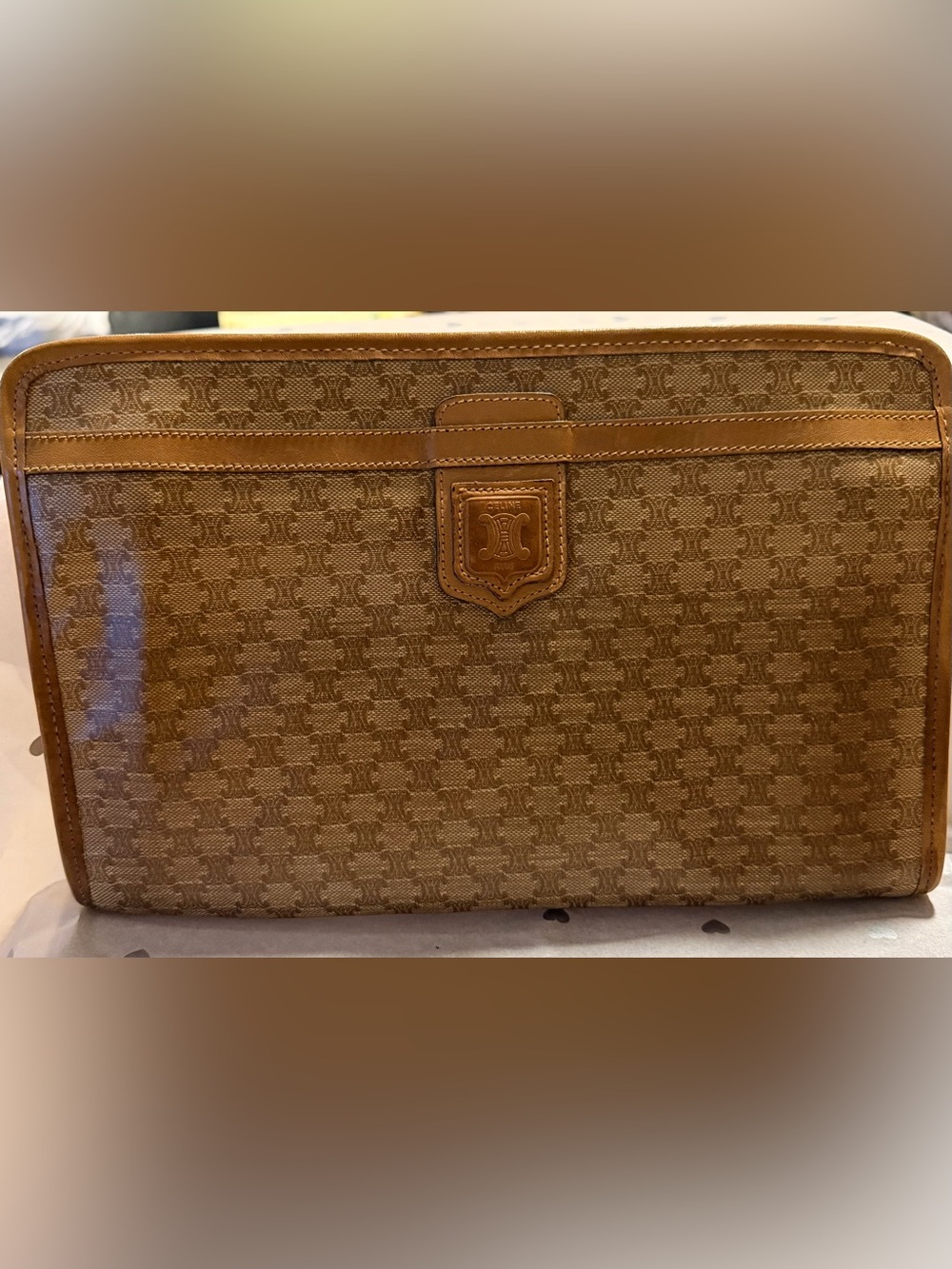 Vintage Celine Tan Monogram Canvas Toiletry Pouch GUC  B55